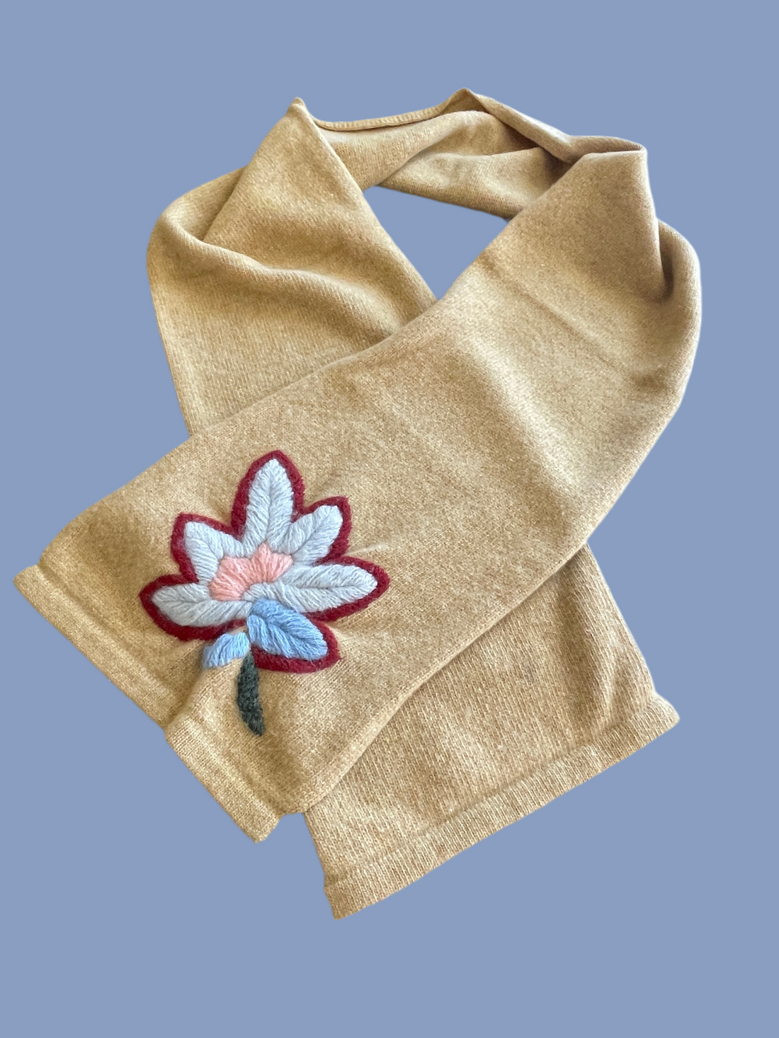 2000s Wool Blend Floral Appliqué Winter Wrap Knit Scarf
