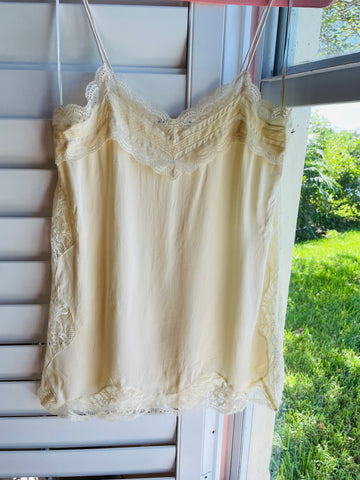 2000s Pretty Creme Lace Bodice Open Lace Sides Lingerie Cami Sm