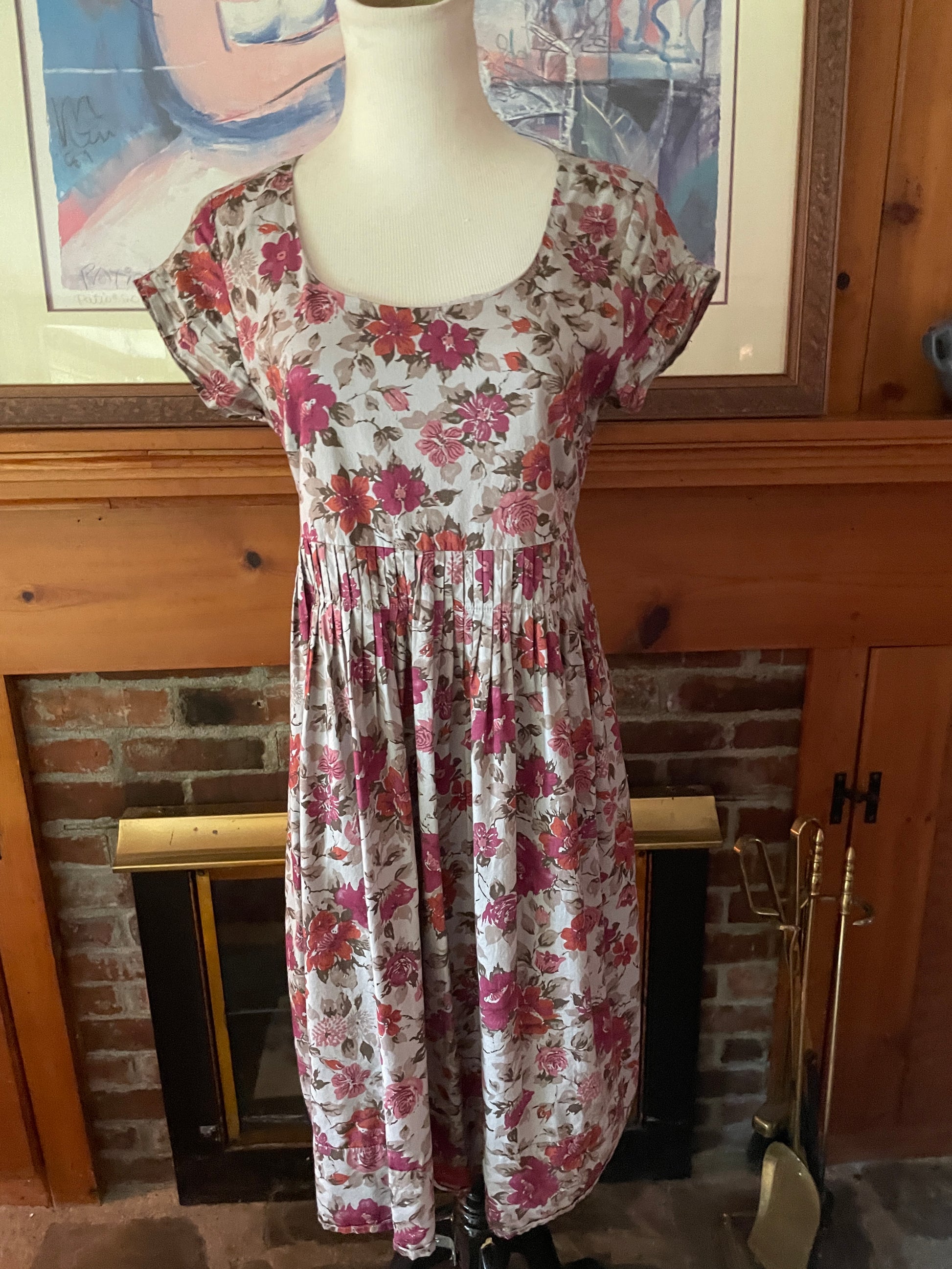 floral votton dress Floral Print Garland Hill Pleated Casual Day Dress S