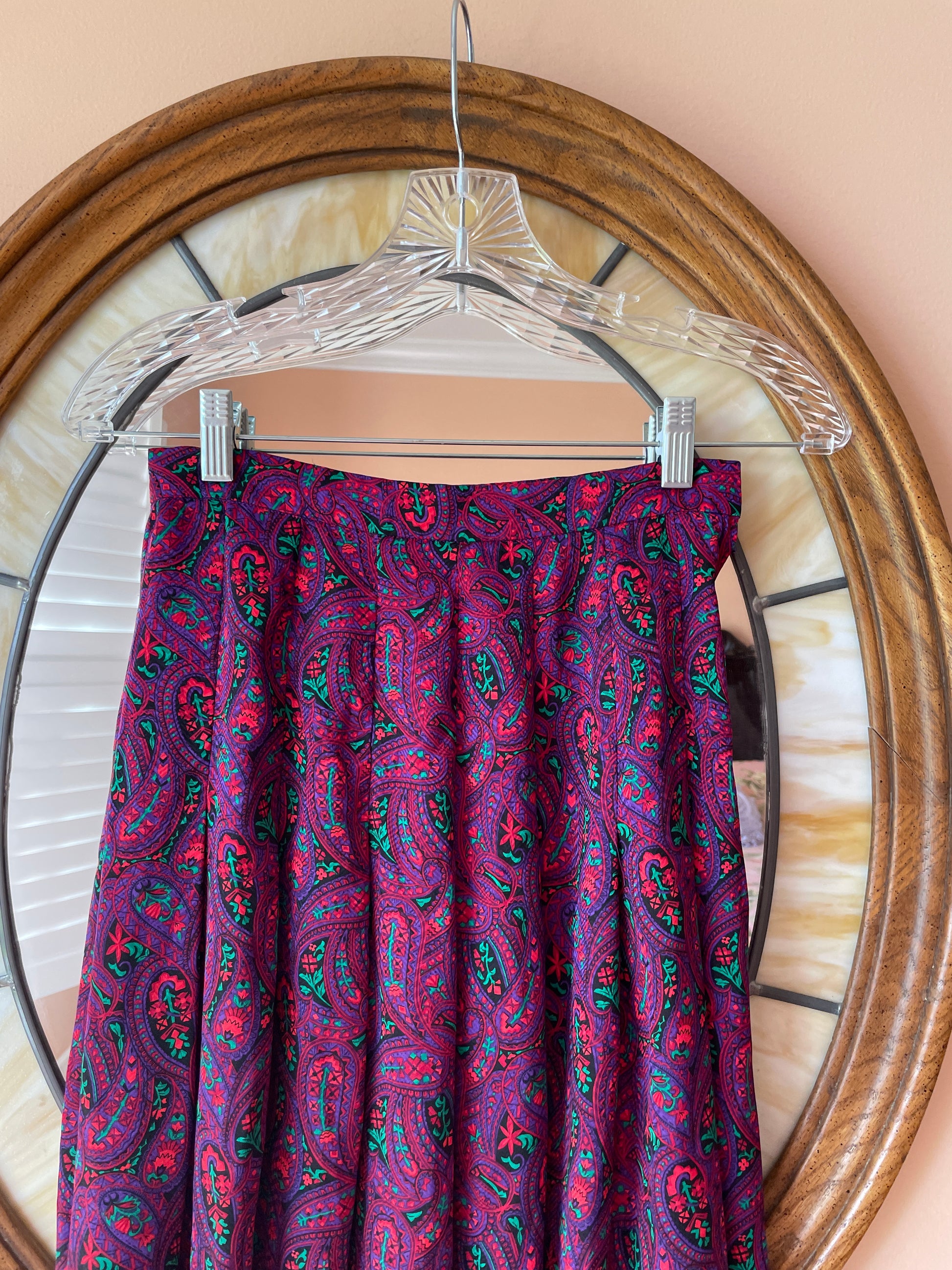  70s Vintage Jason Prescott Poly Print Softly Pleated High waist Skirt S