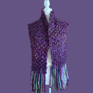 2000s Wrap Me Up Hand Knit Fringed Winter Purple Scarf