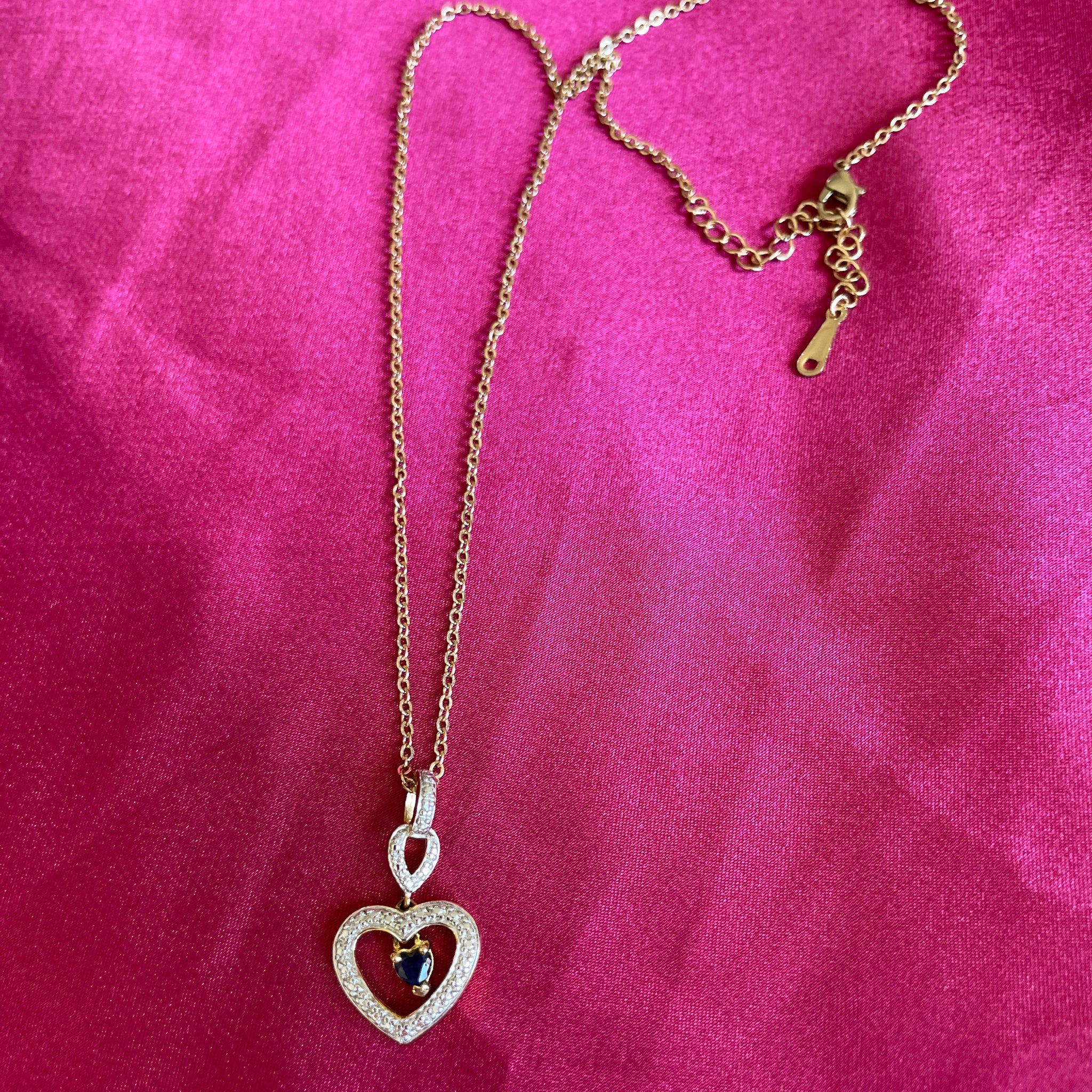 2000s Gold Vermeil Sterling Silver Topaz Heart Pendant Necklace