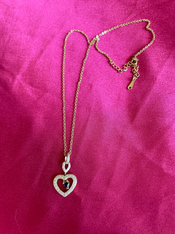 2000s Gold Vermeil Sterling Silver Topaz Heart Pendant Necklace