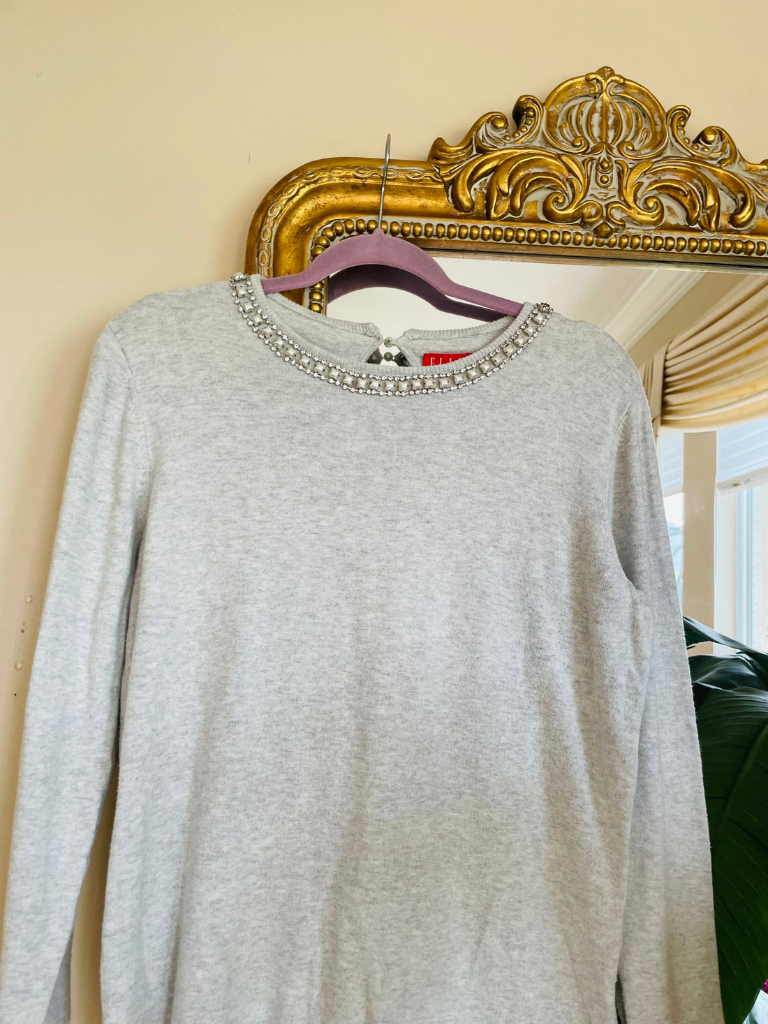 2000s Soft Cotton Blend Decorative Neckline Sweater Lg