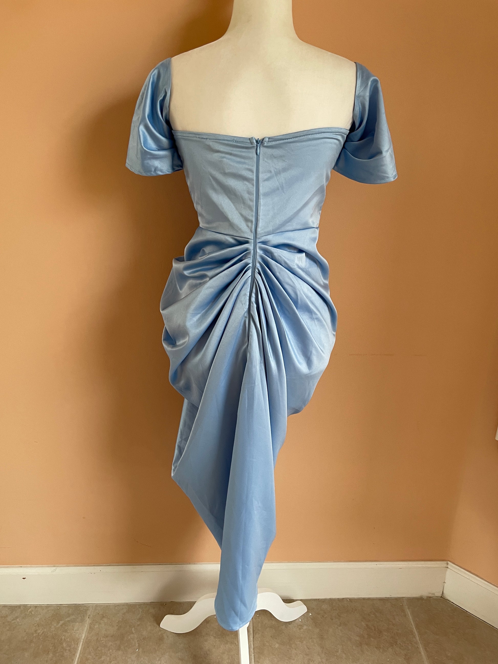  2000s Stunning Draped Blue Special Occasion Dress