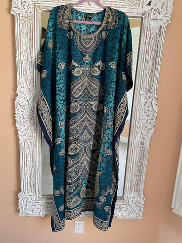 Relaxed Style 100% Acrylic Green Resort Wear Beach Cozy Evening Kaftan. 1X-4X