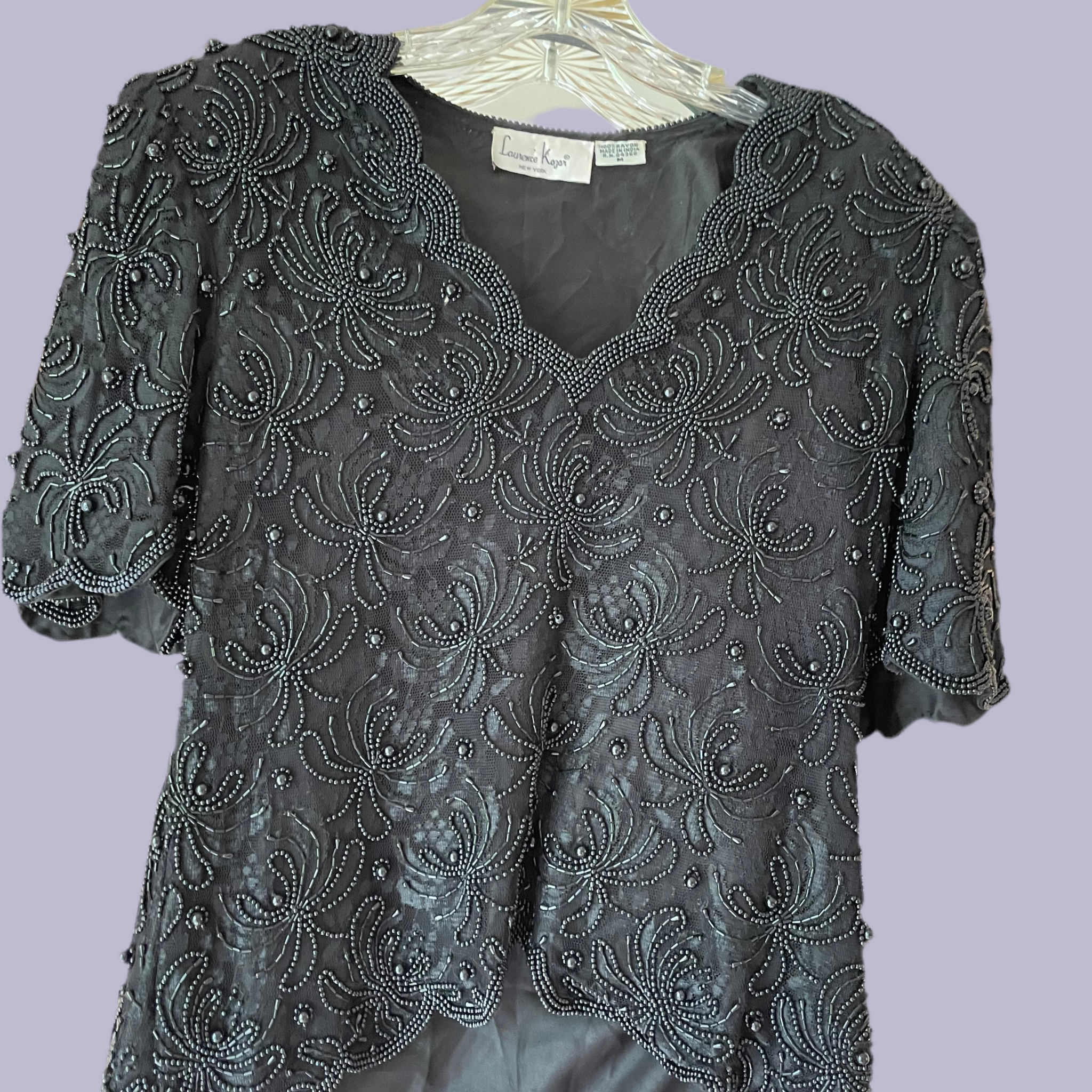 80s Vintage Hand Beaded Floral Exquisite Evening Top M