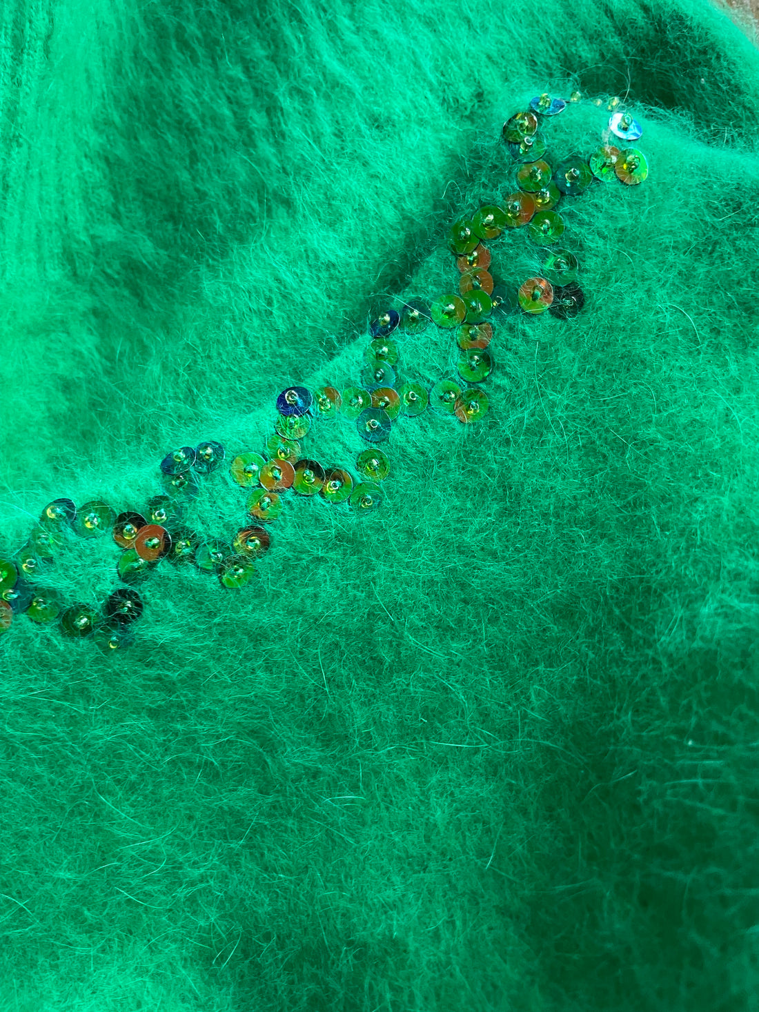 80s Vintage Gorgeous Lush Angora Green Sequined Sweater Med