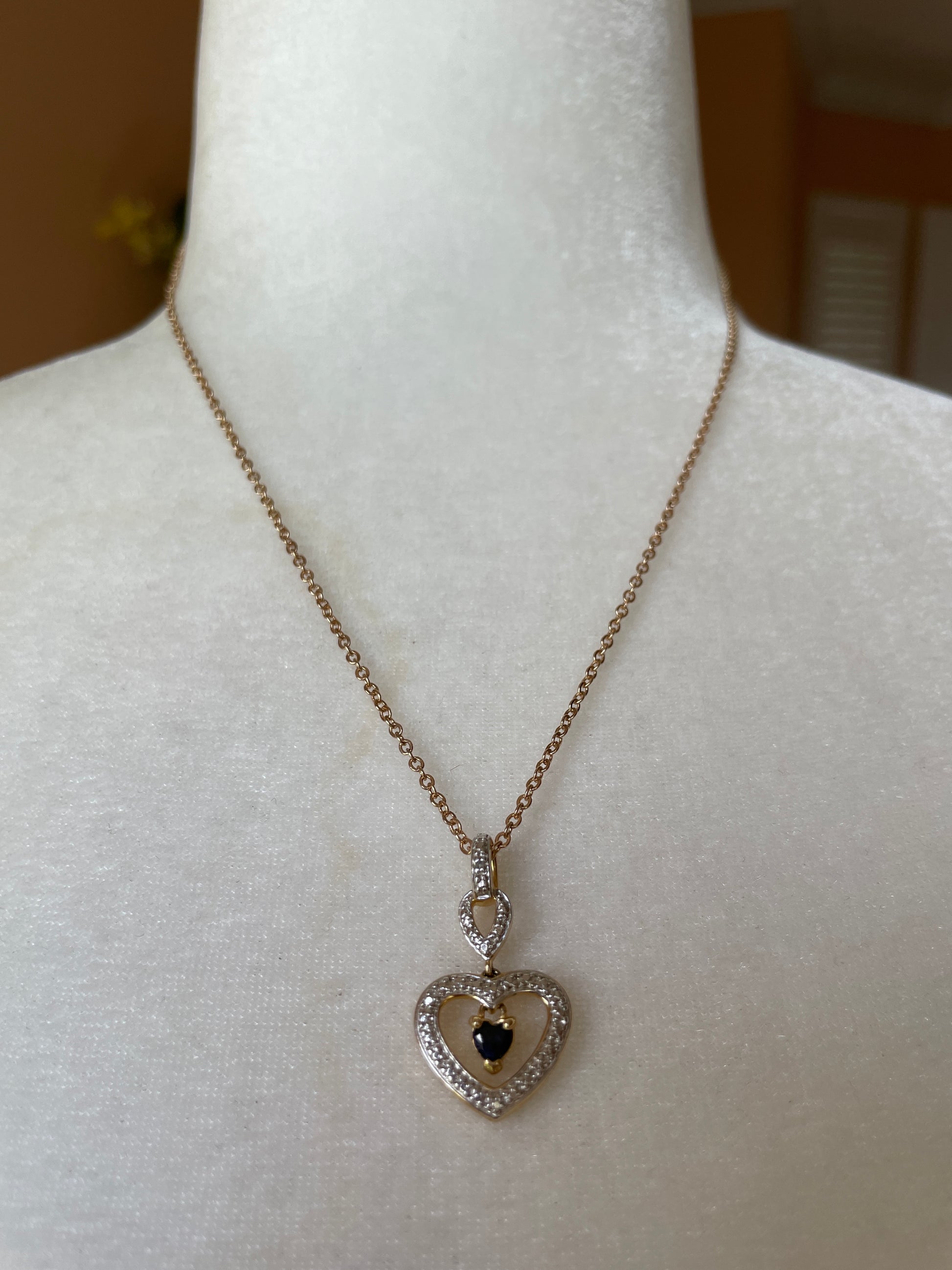  2000s Gold Vermeil Sterling Silver Topaz Heart Pendant Necklace
