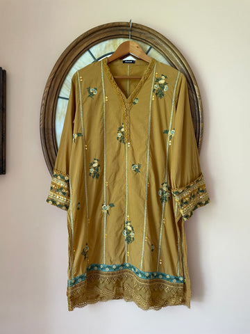2000s 100% Cotton Floral Lace Embroidery 14” Side Slits Boho Tunic Dress Lg/XL