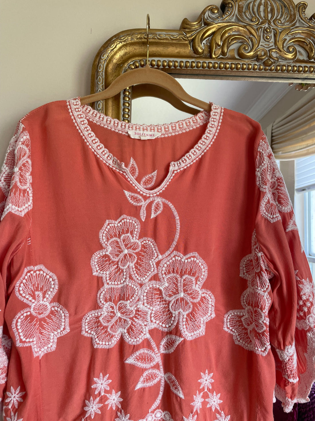 Coral Color White Embroidery Rayon Zig Zag Design Top Lg