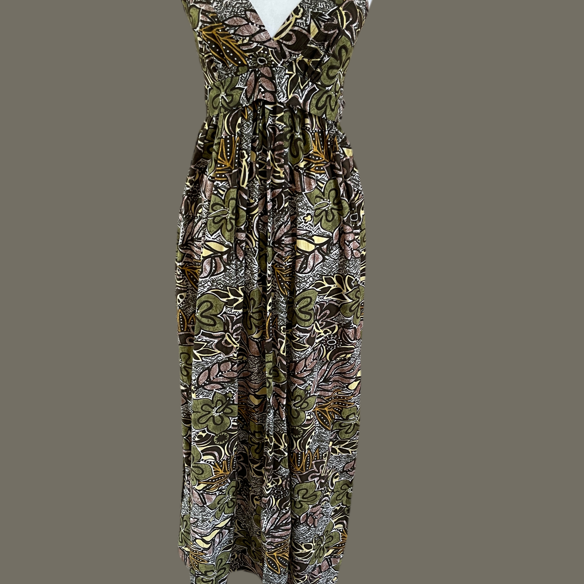 2000s Tropical Print Summer Maxi Dress S