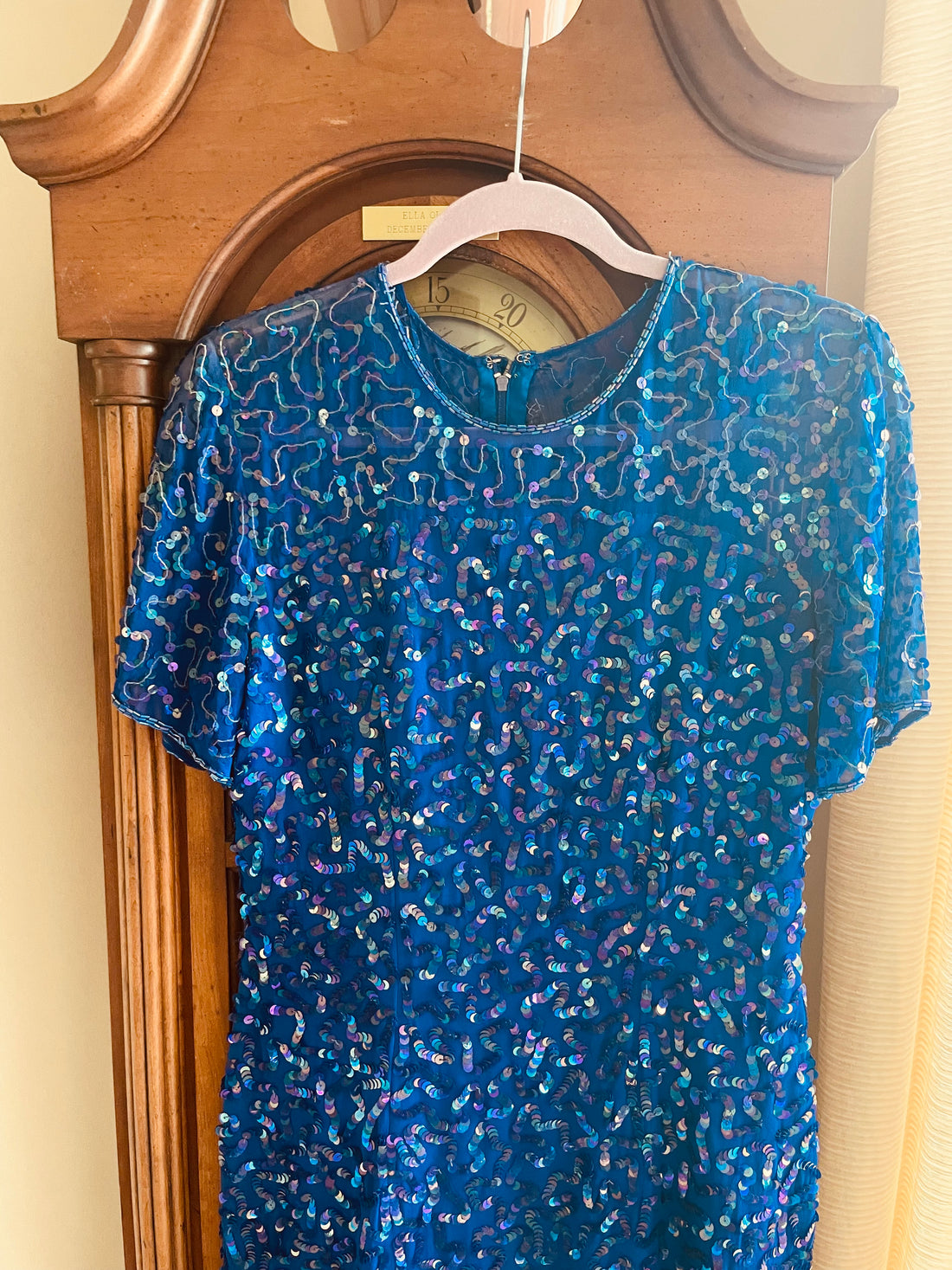 80s Vintage 100% Silk Hand Beaded Sequined Blue Party Dress. Sm. Size 4