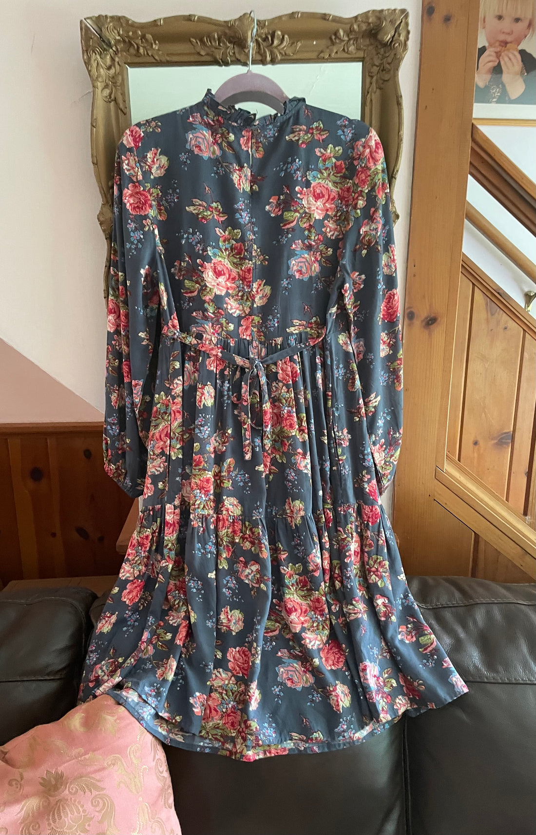 2000s April Cornell Floral Tiered Ruffle Collar Pockets Dress S/M