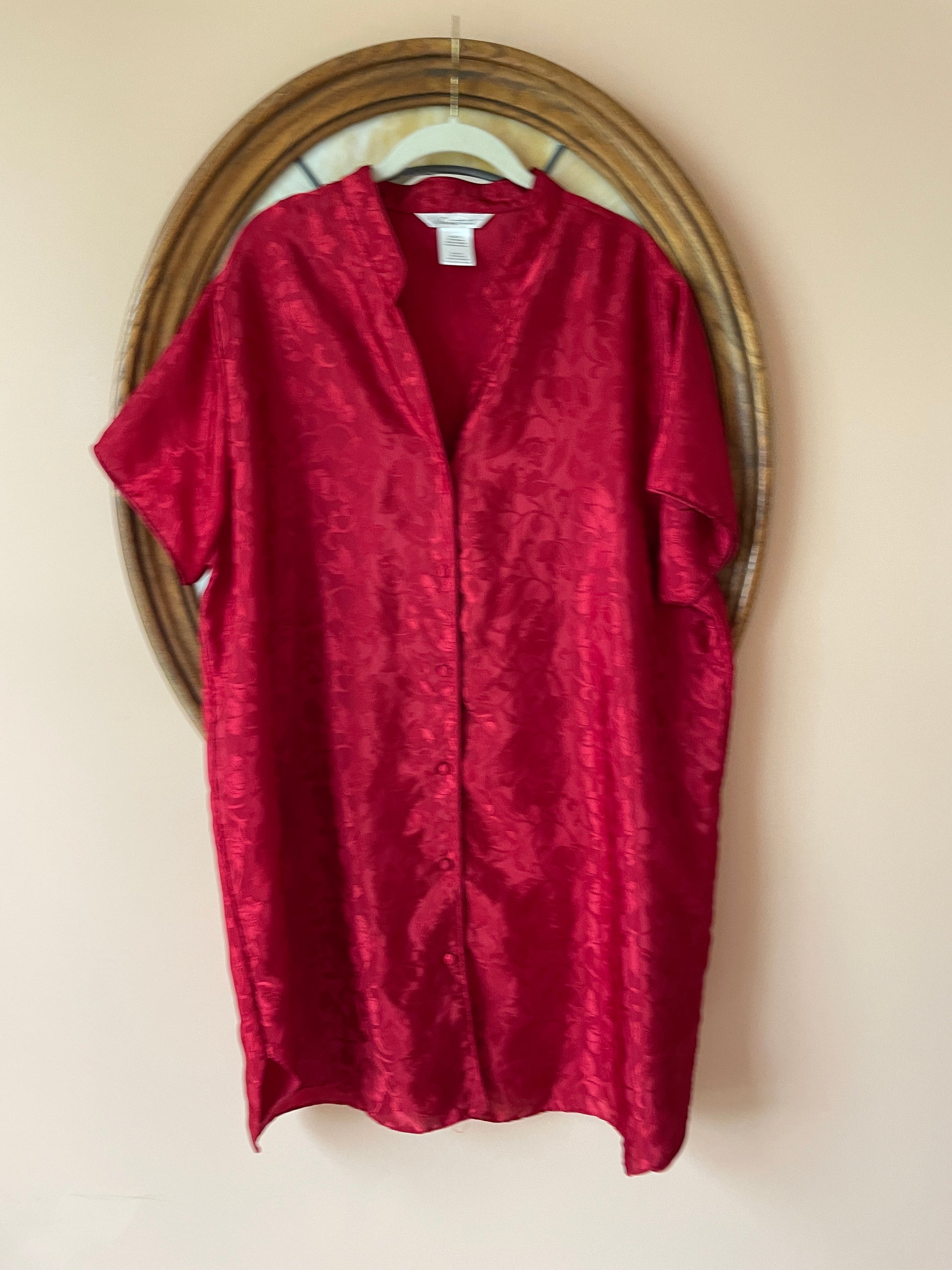 2000s red lounge pajama top 2/X 2000s Red Floral Design Lounge Pajama Top XXL