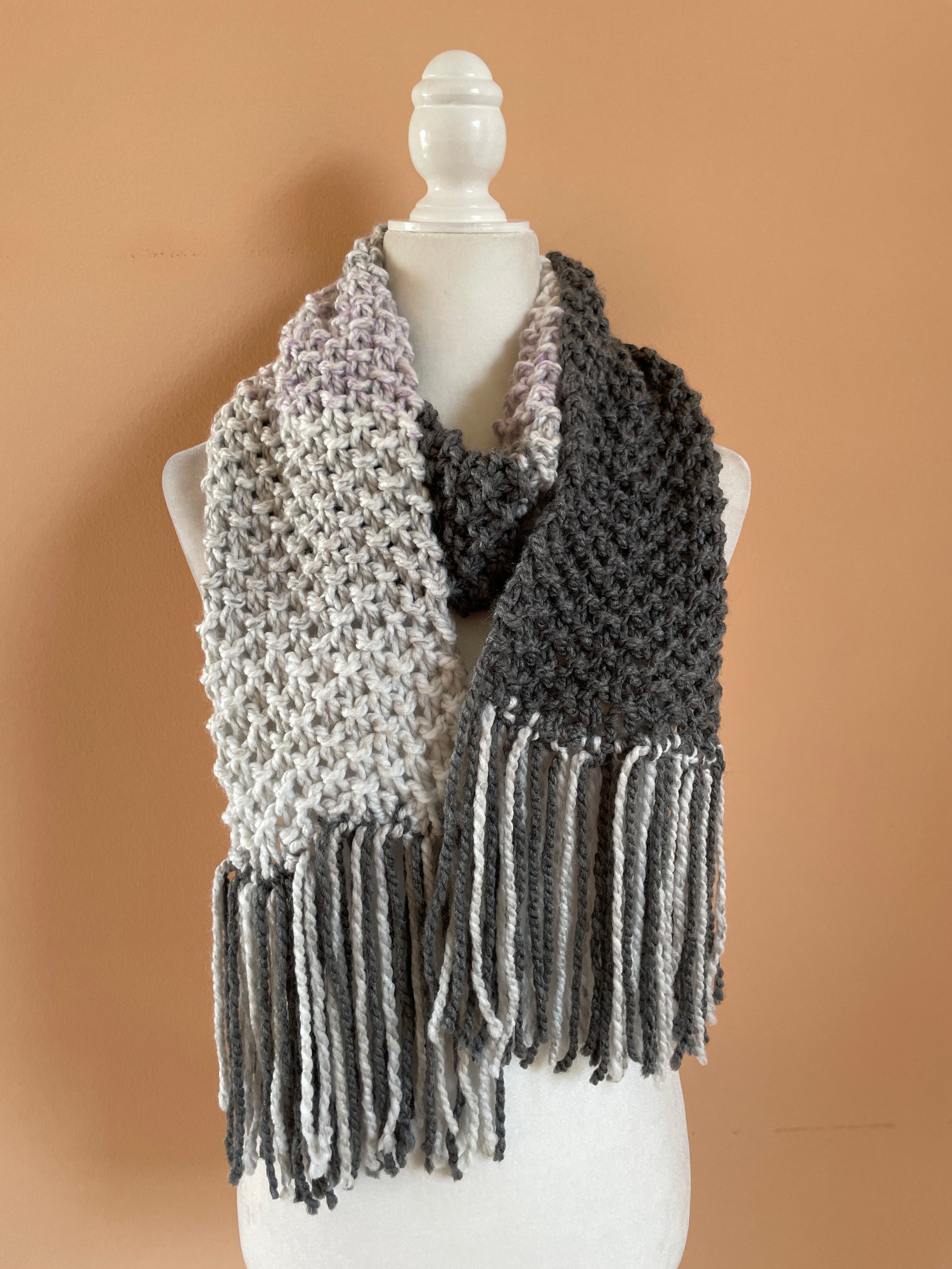 Hand knit winter scarf 2000s Warm me Up Hand Knit Fringed Gray Winter Scarf