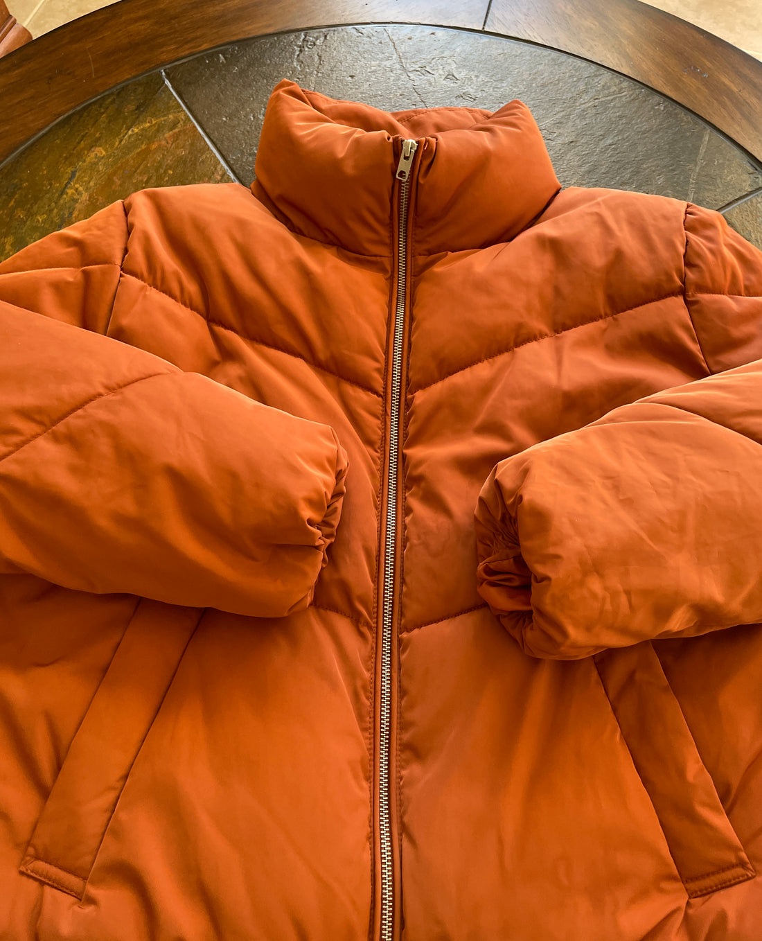 2000s Rust Color Poly Zip Front Pockets Puffer Jacket M