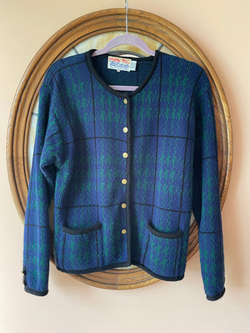 80s Vintage Tally Ho Blue Green Acrylic Wool Gold Button Pockets Classic Jacket M