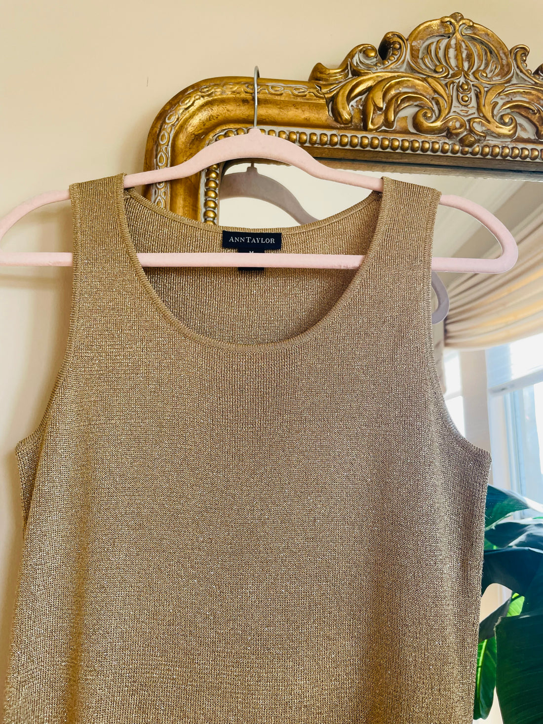 Ann Taylor Shimmering Gold Tone Sweater Top S/M