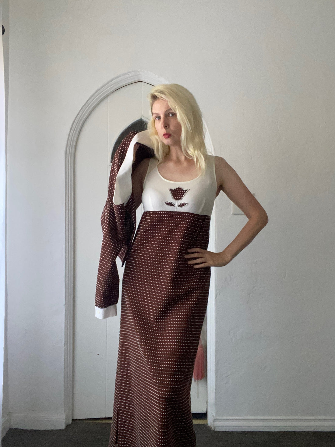 70s Vintage Jerell of France 2 Piece Matching Maxi Dress & Cropped Jacket Handmade