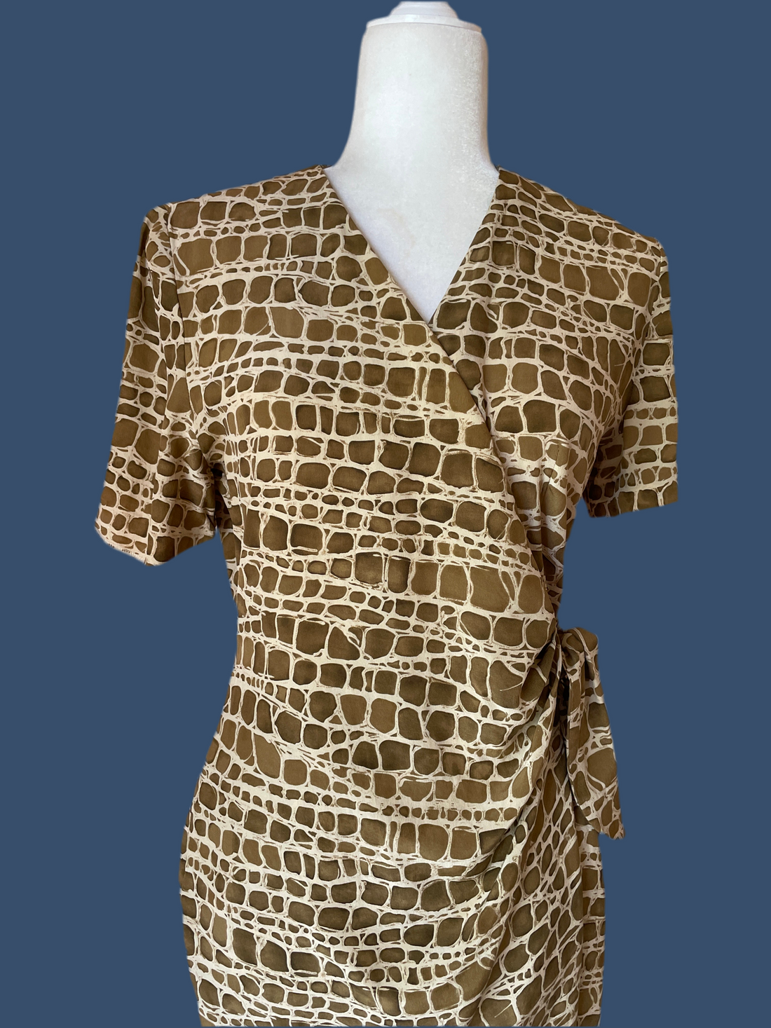 100% Silk Abstract Print Side Tie Day Wrap Dress M