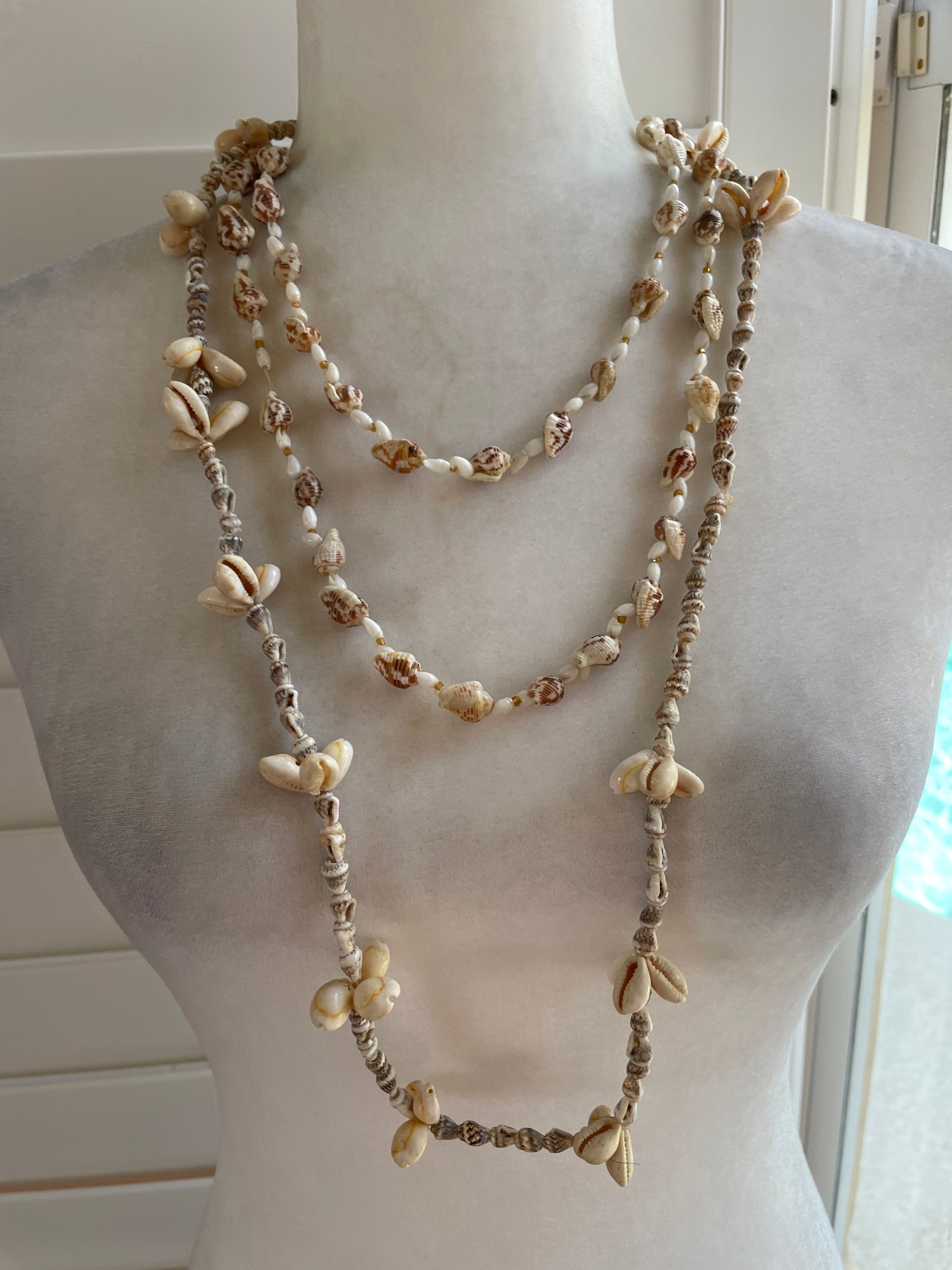 70s handmade shell necklaces Handmade 70s Natural Shell Bundle of 2 Stylish Boho Beach Layered Vintage Necklaces