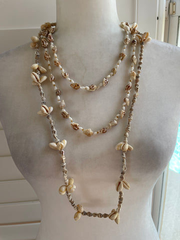 Handmade 70s Natural Shell Bundle of 2 Stylish Boho Beach Layered Vintage Necklaces
