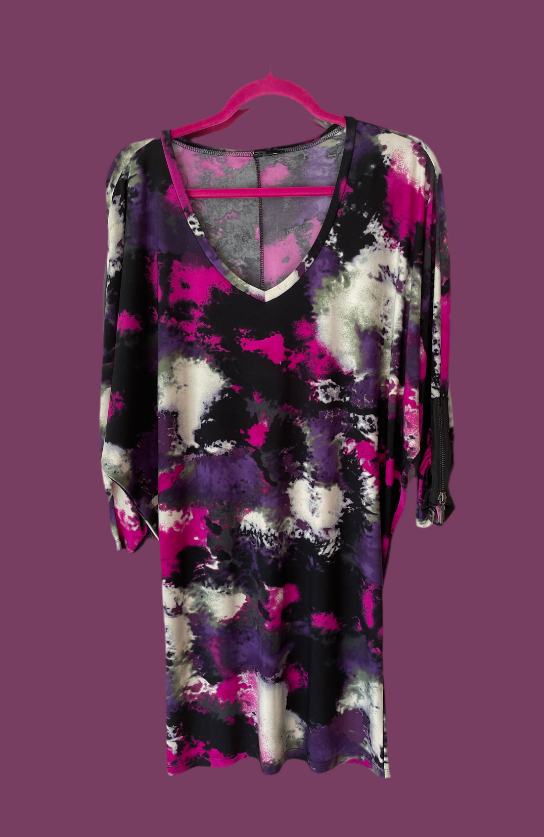 2000s Abstract Poly Pullover Zip Closure on Sleeve Casual Short Dress M