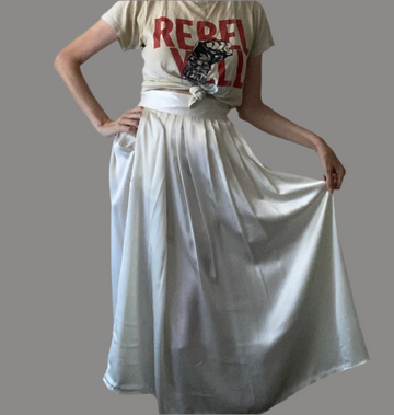 80s Vintage Sonya Ratau White Silky High Waist Side Pockets Skirt M