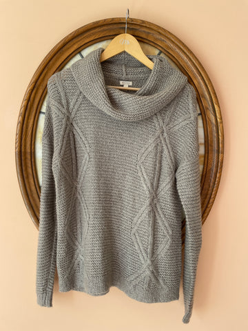 90s Vintage Gray Acrylic Knit Cowl Collar Pullover Sweater M