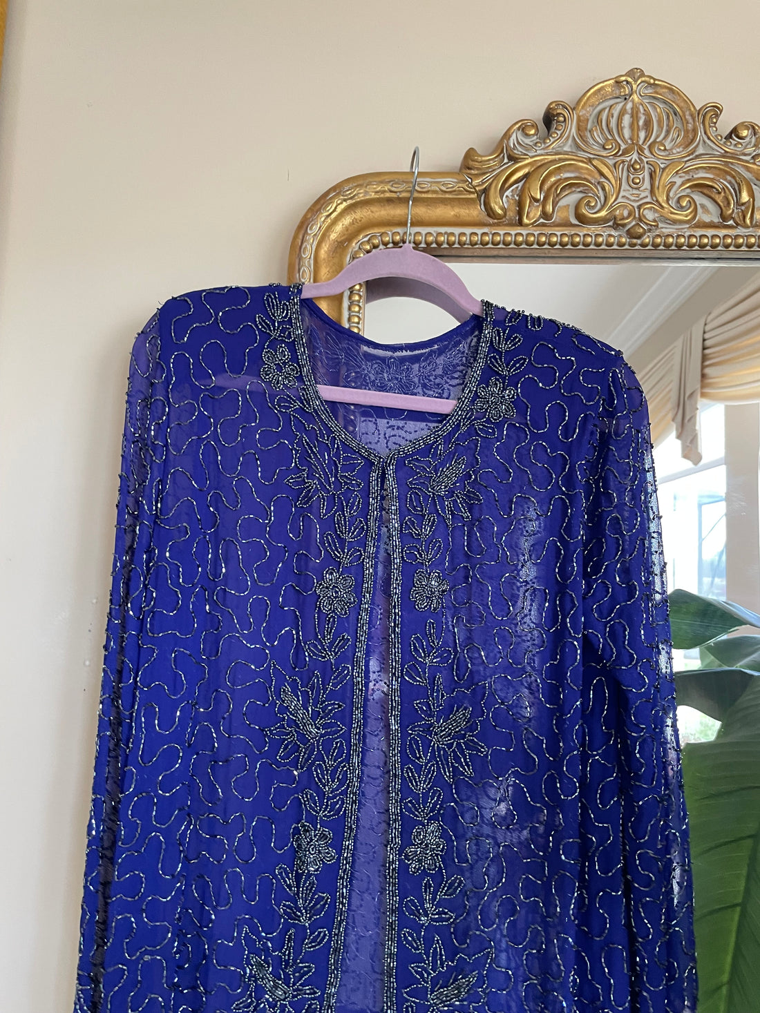 Vintage 80s Glittery Silver Beadwork Glam Jacket Top M