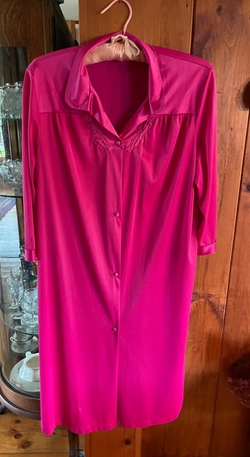 90s Vintage Silky Poly Button Front Side Pocket Lounge Lingerie Robe  M