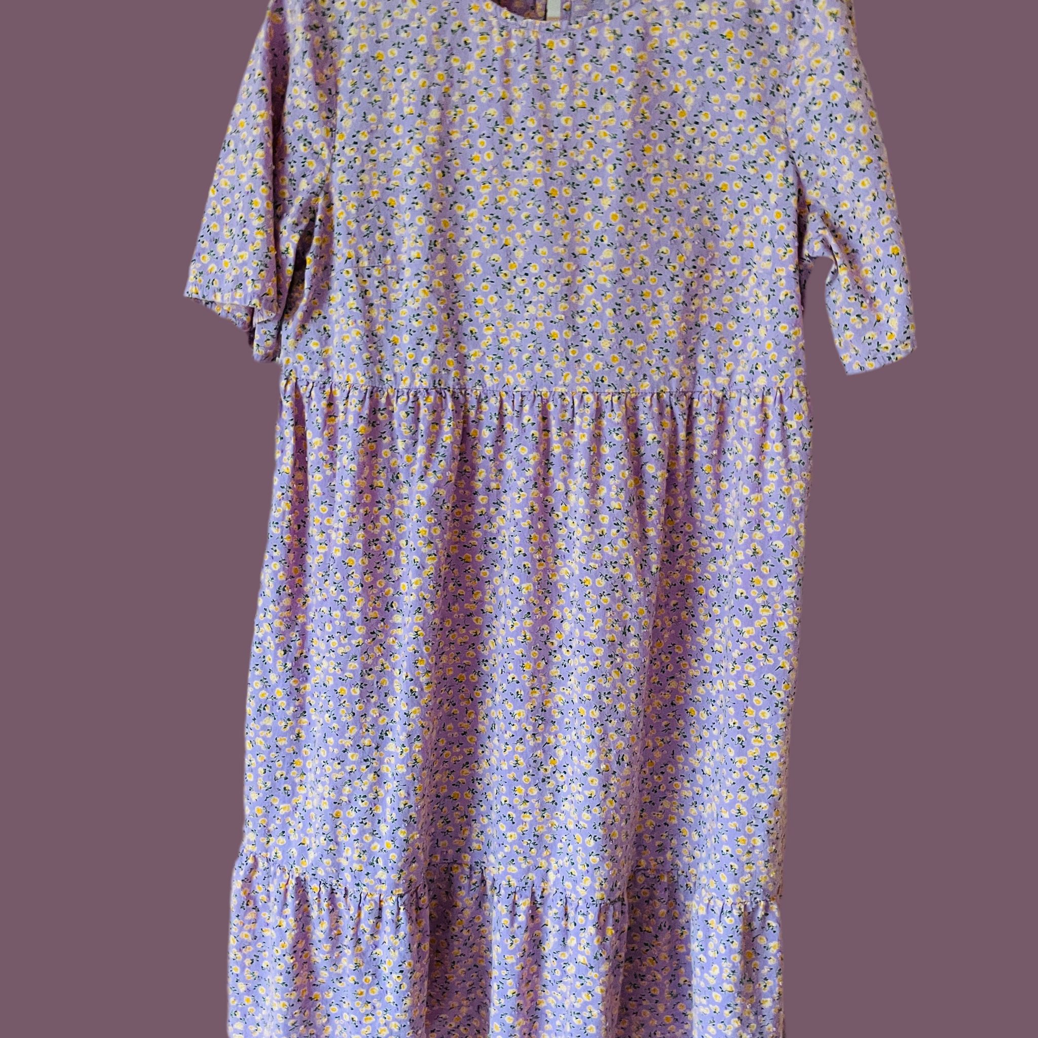 90s Vintage Cotton Floral Ruffle Cottage Core Casual Dress S