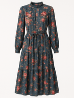 2000s April Cornell Floral Tiered Ruffle Collar Pockets Dress S/M