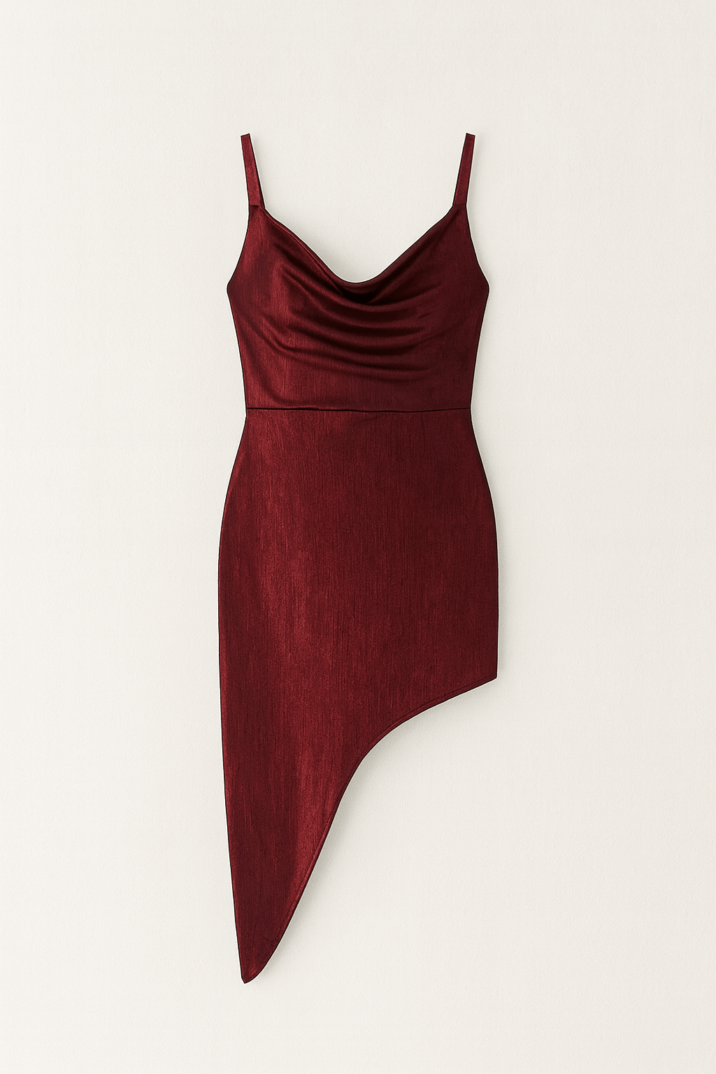 2000s Poly Spandex Burgundy Ruched High Side Slit Spaghetti Straps Bodycon Dress M