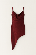 2000s Poly Spandex Burgundy Ruched High Side Slit Spaghetti Straps Bodycon Dress M