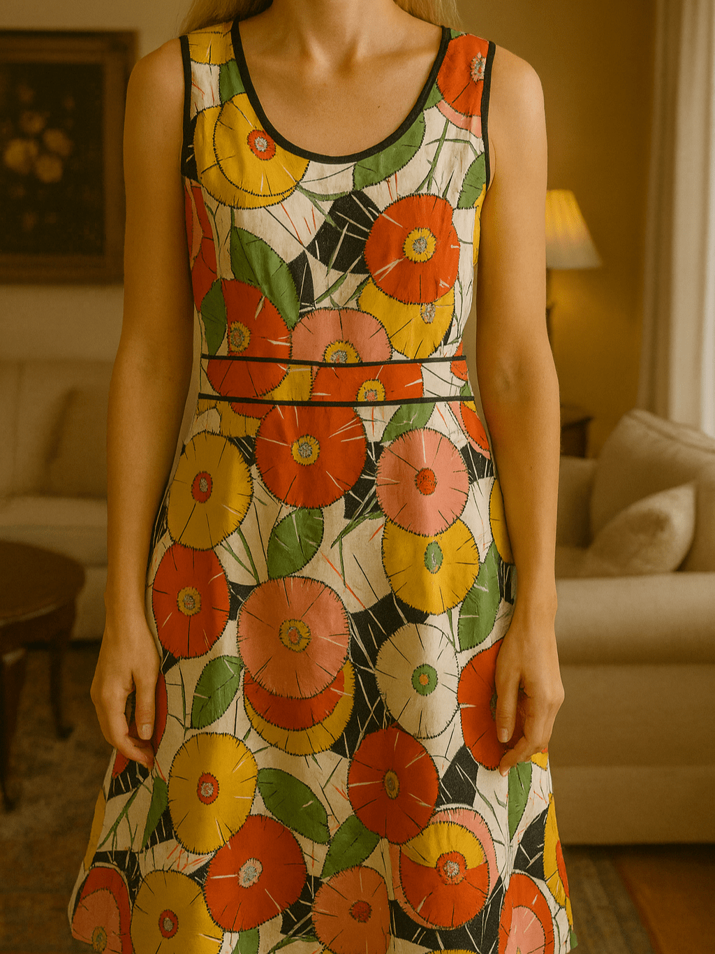 2000s Retro Floral Sleeveless Cotton Day Dress M
