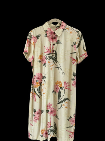 2000s Caribbean Joe Rayon Floral Print Collared Casual Shift Dress M