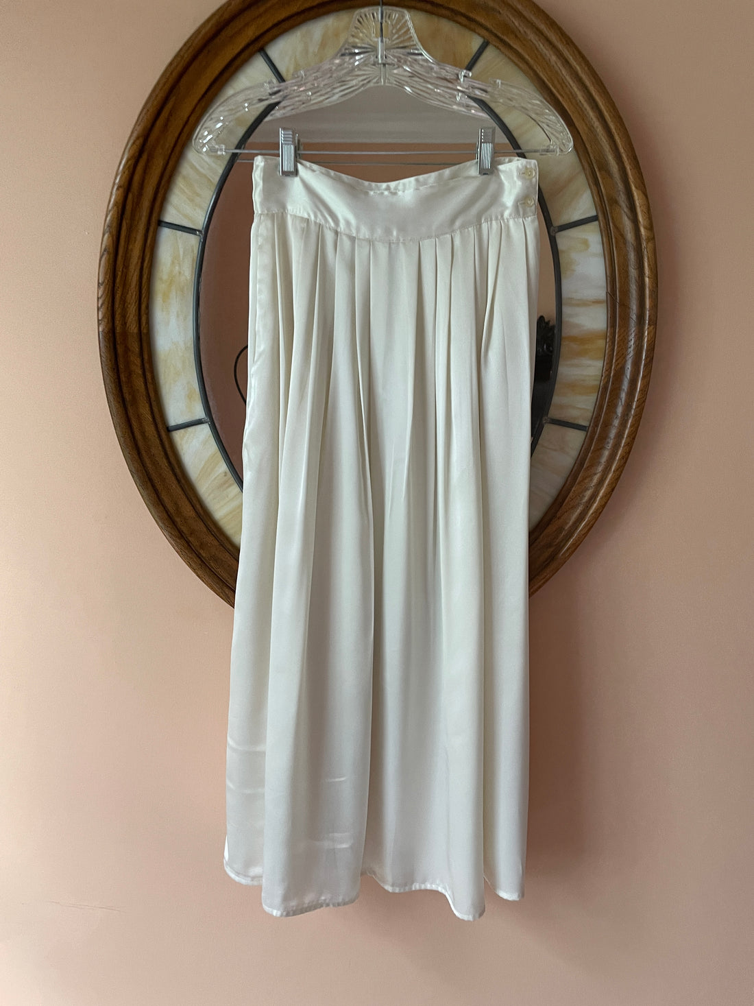 80s Vintage Sonya Ratau White Silky Poly High Waist Side Pockets Skirt M