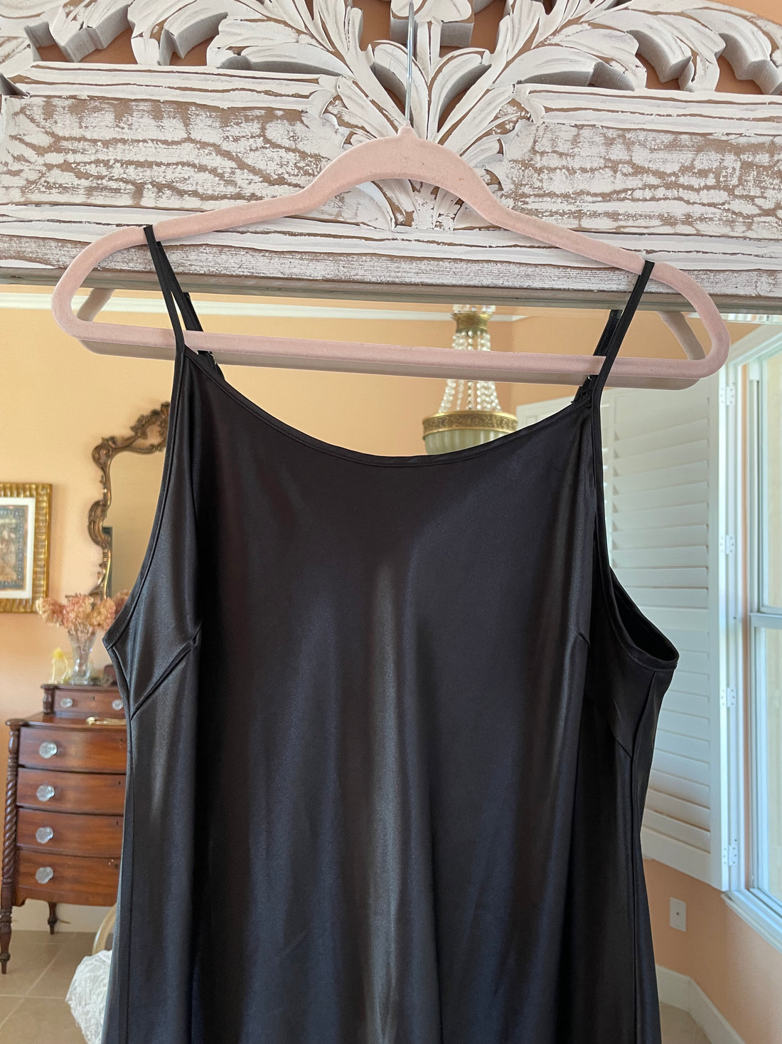 2000s Black Silky Poly Lingerie Lounge Maxi Slip Dress M