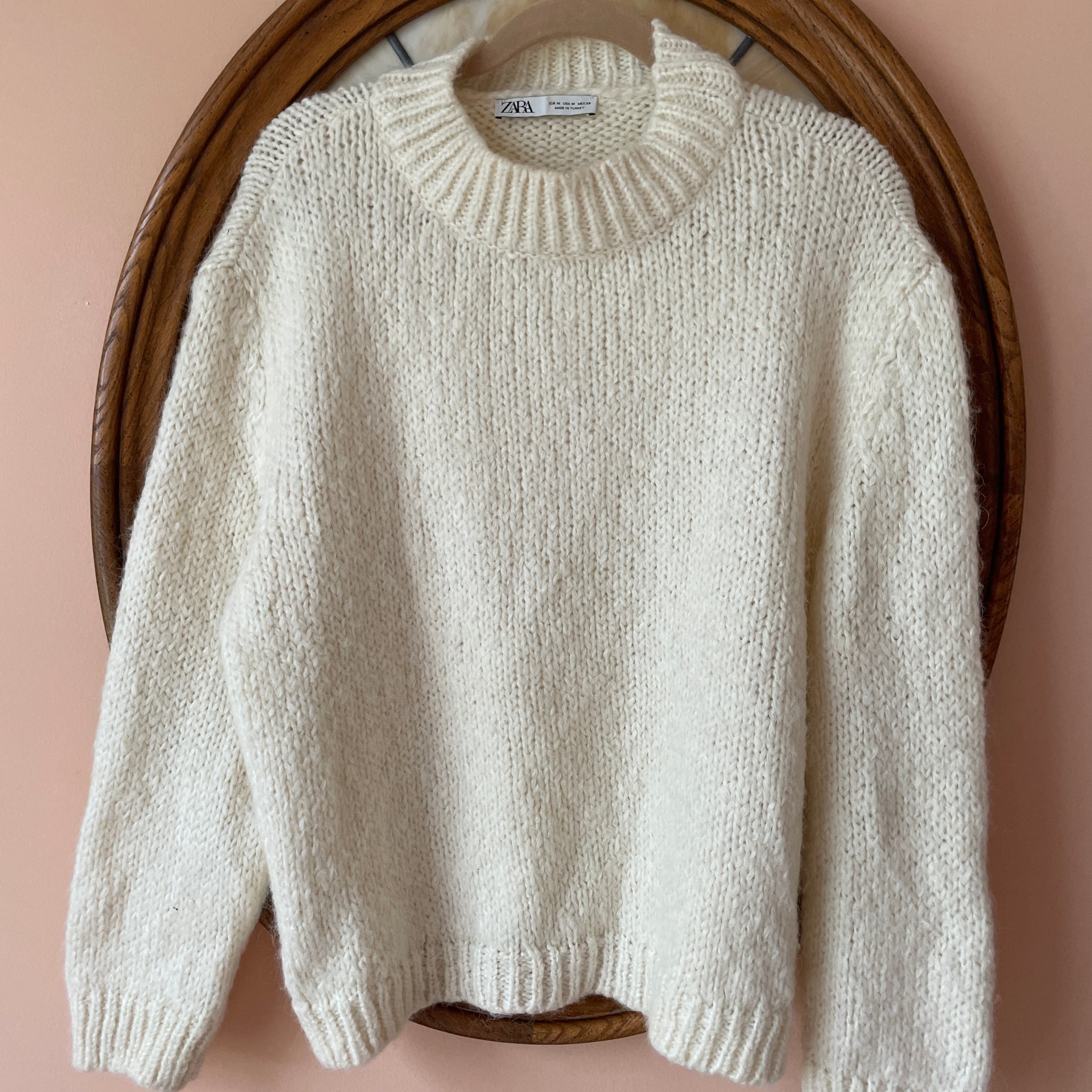 2000s Zara Wool Acrylic Blend White Pullover Winter Sweater M