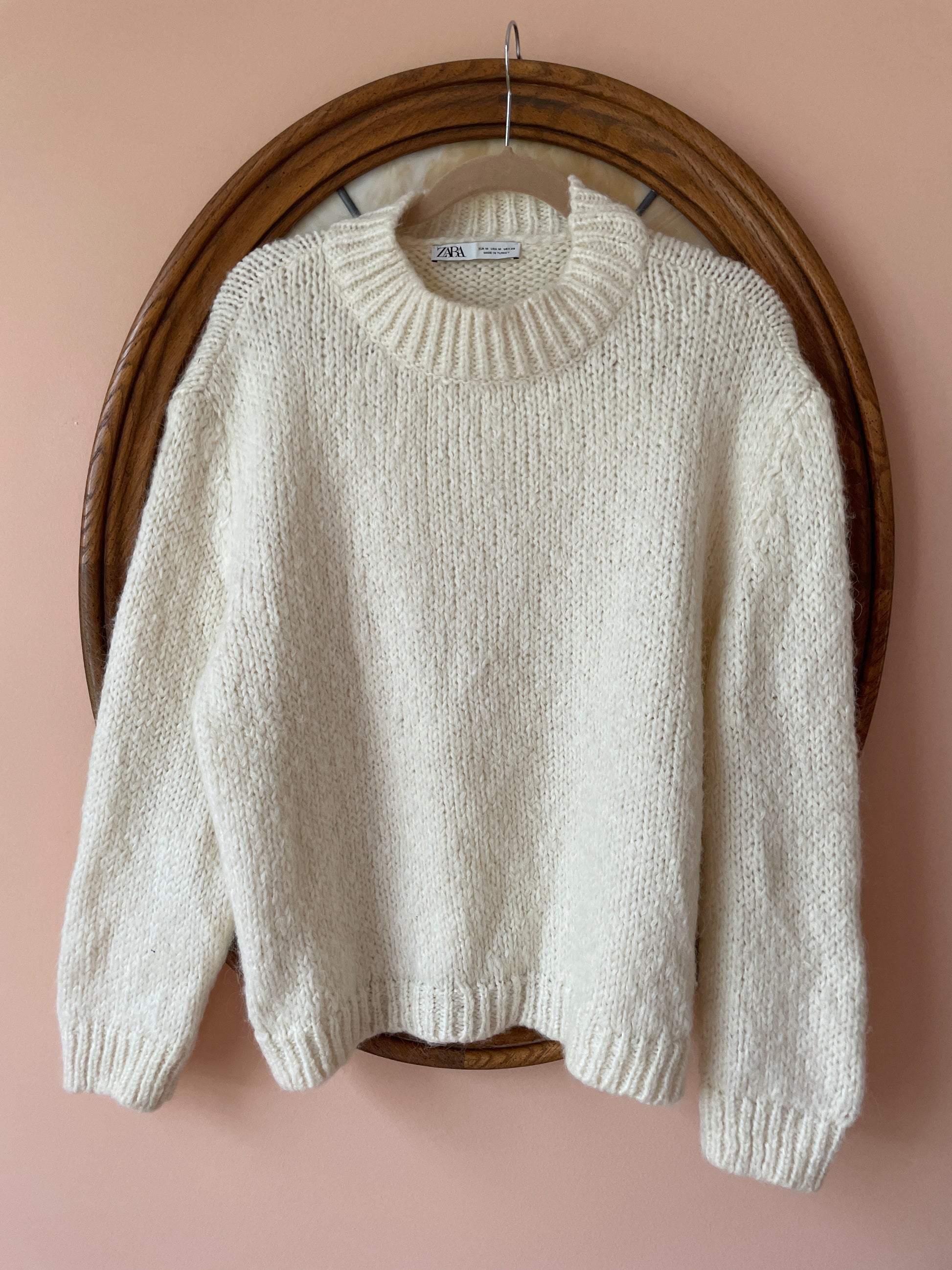  2000s Zara Wool Acrylic Blend White Pullover Winter Sweater M