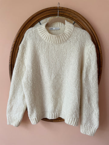 2000s Zara Wool Acrylic Blend White Pullover Winter Sweater M