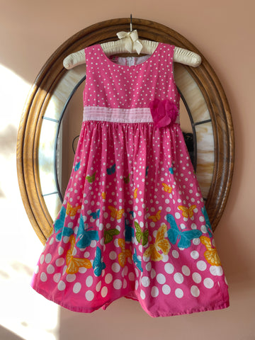 2000s. Pink Cotton Butterfly & Polka Dot Flower Sleeveless Girls Dress 6X