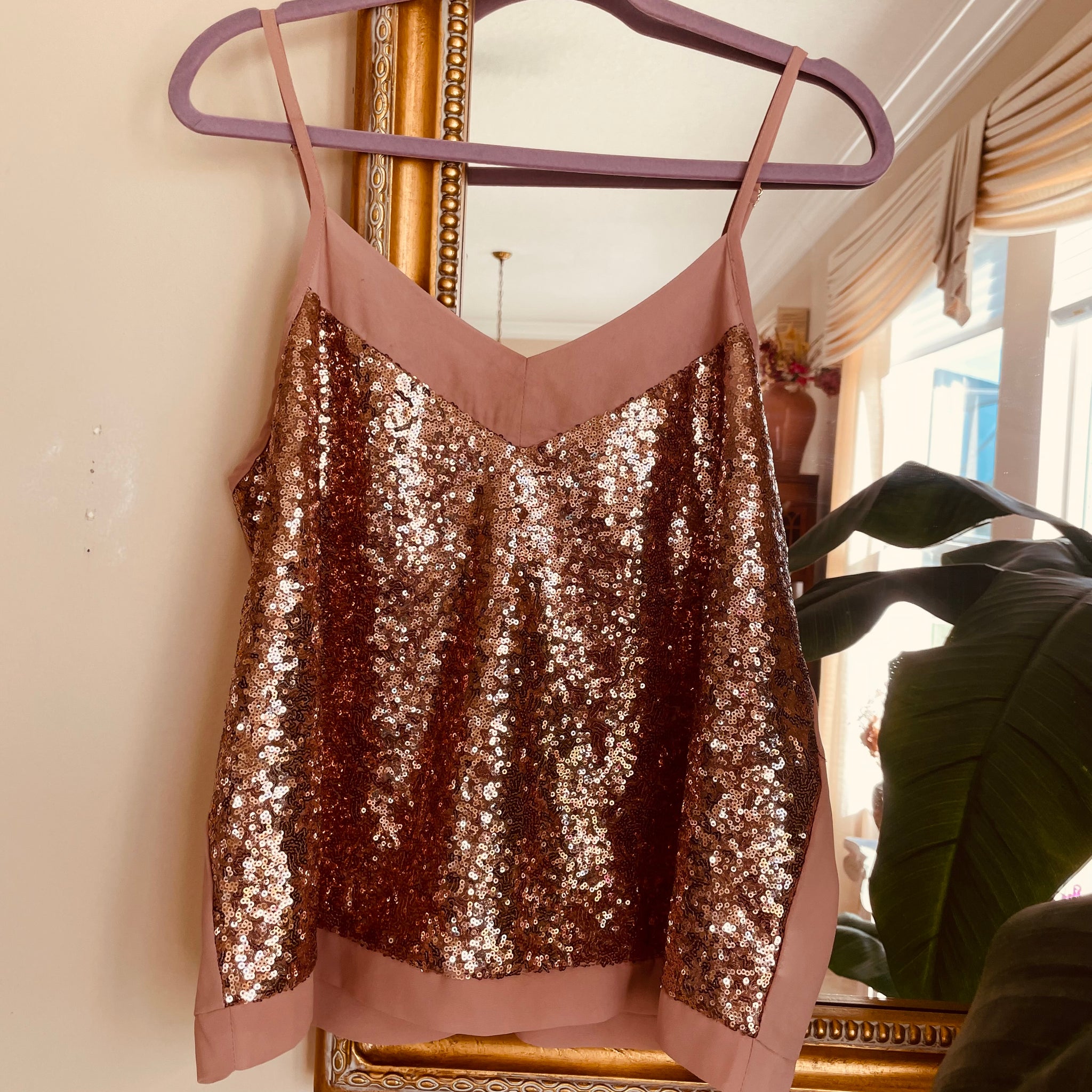 Shimmering Sequined Glam Cami Top. Lg