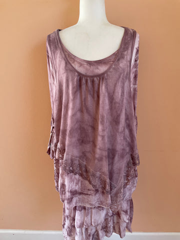 Made in Italy 2000s Tye Dye Draped Lace Lavender Boho Dress M