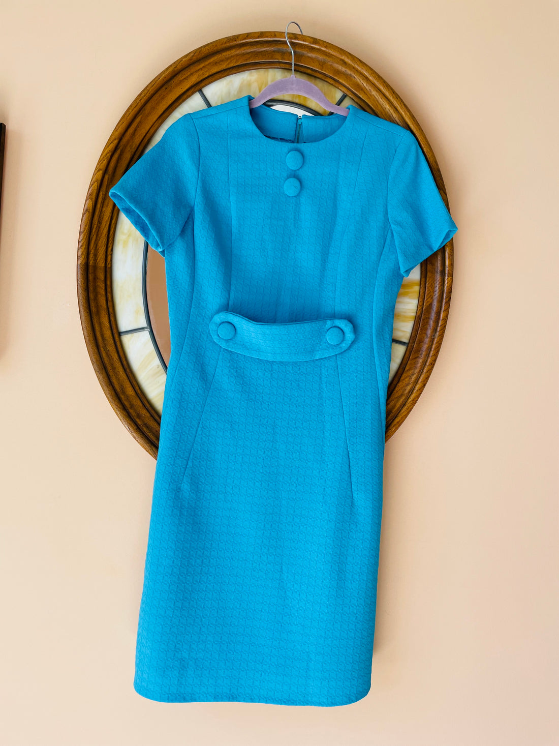 60s Vintage Handmade Blue Poly Classic Jackie O’ Style Dress Sm