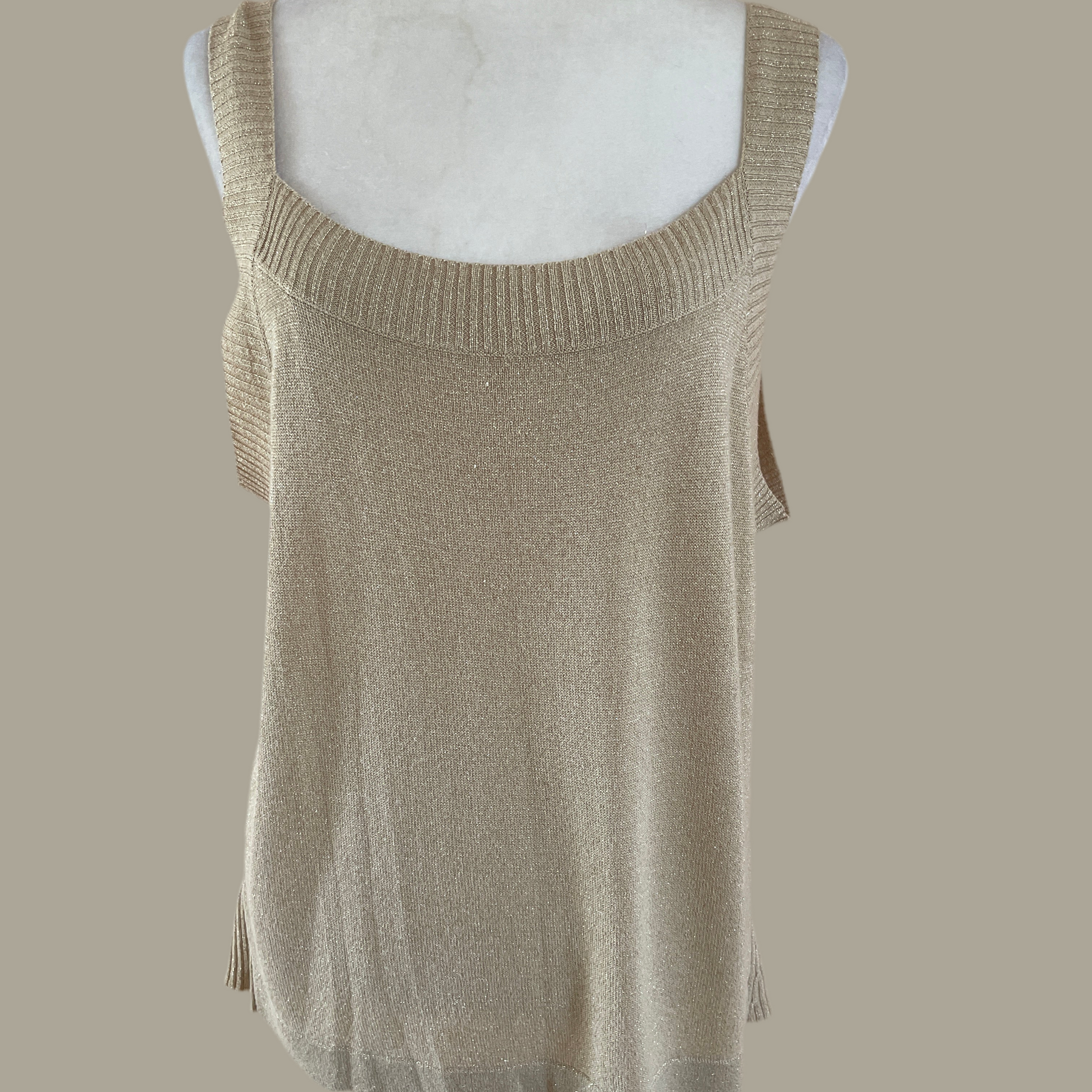 90s Vintage Bob Mackie Gold Shimmering Knit Dressy Top X/L