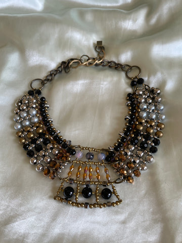 2000s Pam Hiran Handcrafted Glass Beaded Stunning Choker Bib Necklace