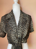 2000s Silky Poly Animal Print Cropped Tie Short Sleeve Top 